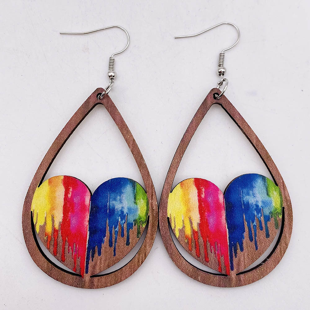 Wholesale Valentine's Day Rainbow LOVE LGBT Wooden Earrings